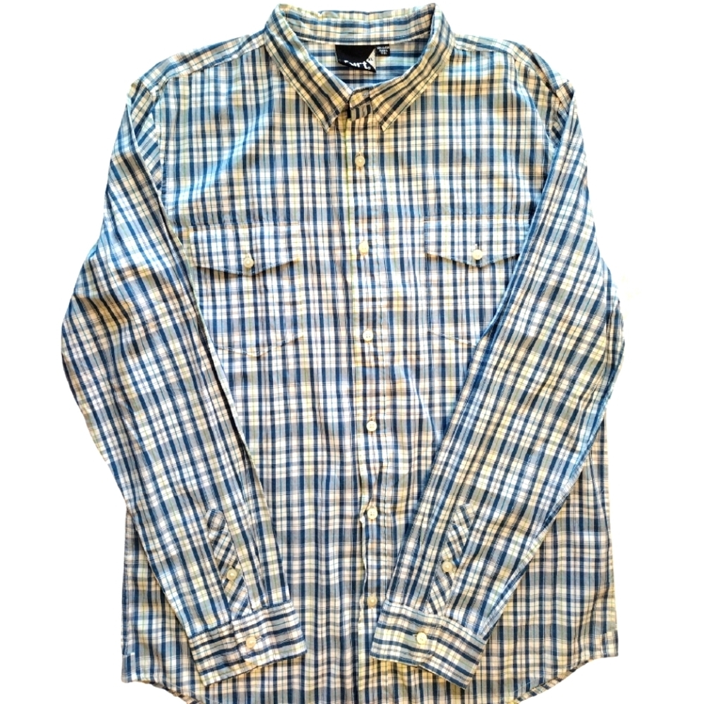 VURT Plaid Long Sleeve Button Up Casual Shirt, Size XL, White/Blue/Green